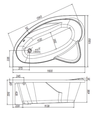 Ванна Nika 160x105 R 
