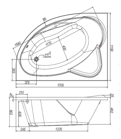 Ванна Nika 170x115 L 