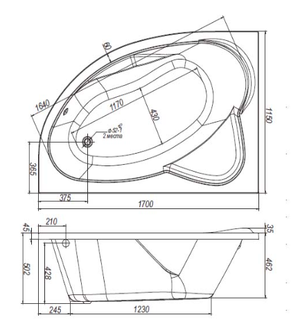 Cadă Nika 170x115 L