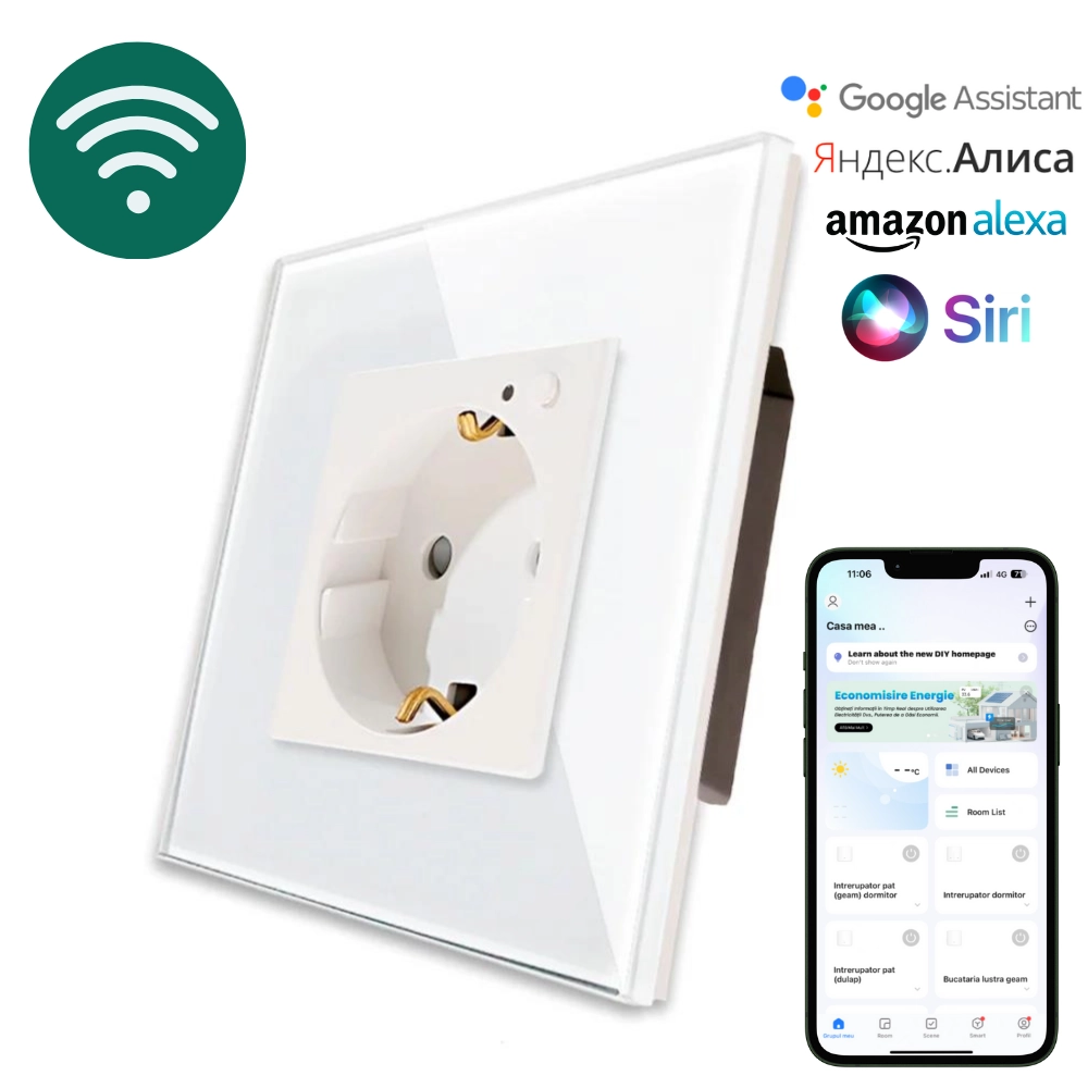 Розетка WiFi 16A 86x86mm Белый WF1F-WT