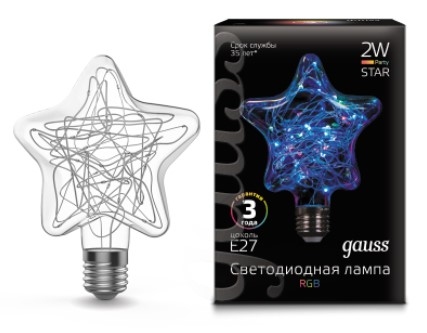 Bec Led Gauss Filament Vintage Star 2W  RGB 