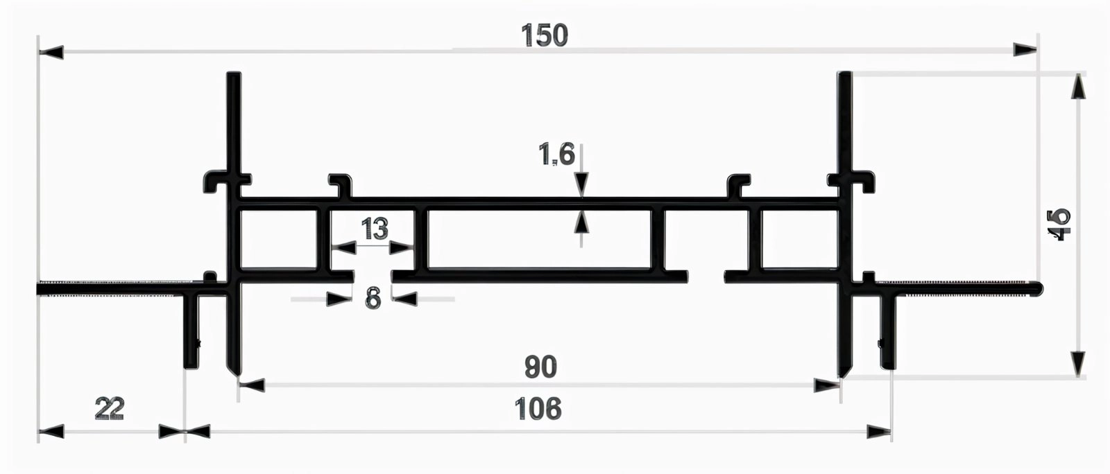 Tijă de perdea din aluminiu AST2W PP 3000mm