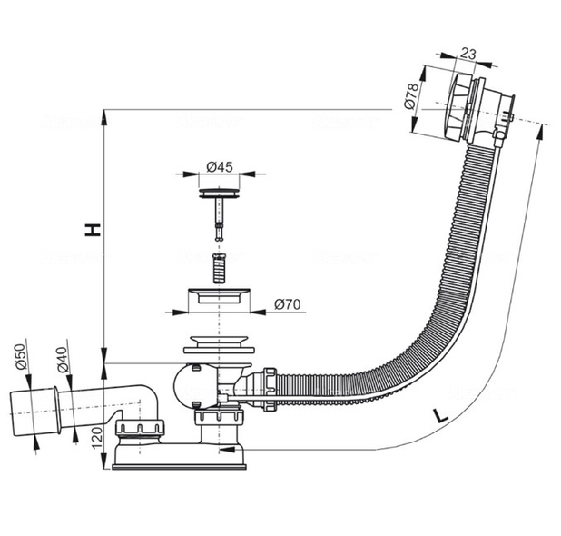 Sifon automat pentru cadă Alcaplast A55K-80 A770 97908