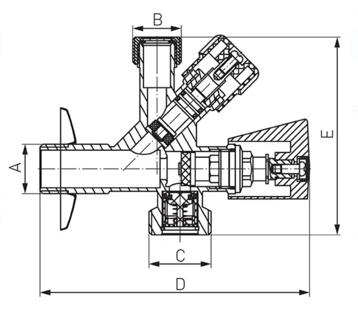 Комбинированный угловой кран Ferro 1/2x3/4x1/2'' FRRCC1234 