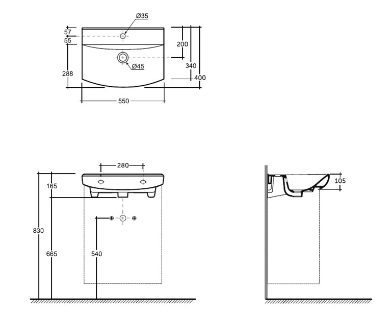 Lavoar Keramin Clermont 55 alb 1c