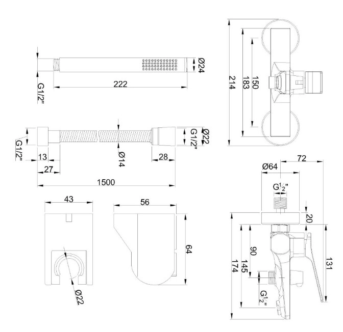 Baterie de baie Neri Plus BW-P1-014-L