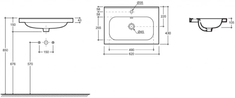 Lavoar Keramin  Eridan Alb 60cm 1c