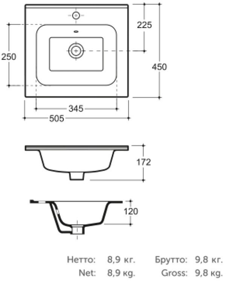 Раковина Geneva 50cm белая 1c Keramin