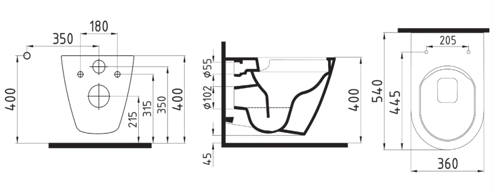 Унитаз подвесной Bien Alesta 54 см + биде