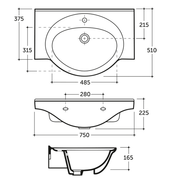 Lavoar Keramin Capri 75 cm alb 1c 
