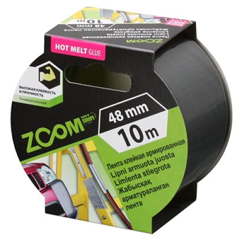 Лента клейкая армированная ZOOM 48ммх10м, серая