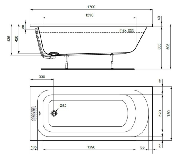 Cadă Ideal Standart Simplicity 170*75 W004501/ 10437 