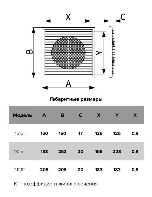Grilă de ventilație 21x21 2121P