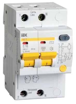 Дифференциальный автоматический выключатель AD12 2P 30mA IEK  16A 3906