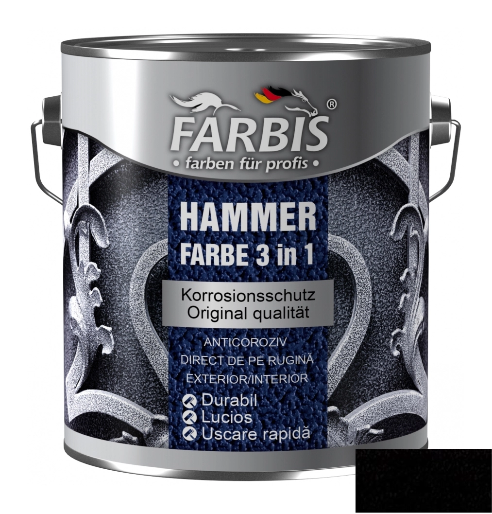 Эмаль Farbis 3в1 эффект удара молотка 0.75л черный