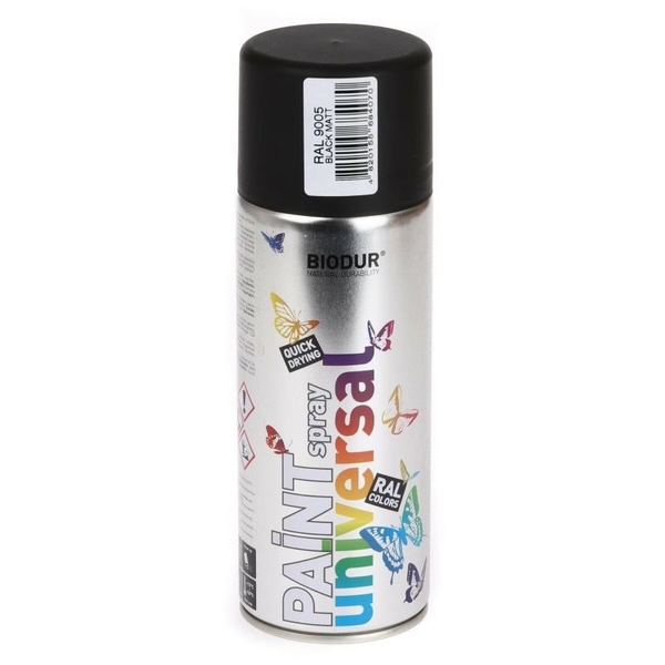 Спрей краска Biodur 400ml чёрный глянец 9005