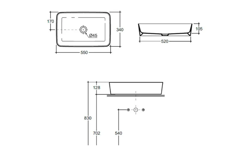Lavoar pe blat Plaza 55 cm 1c Keramin 