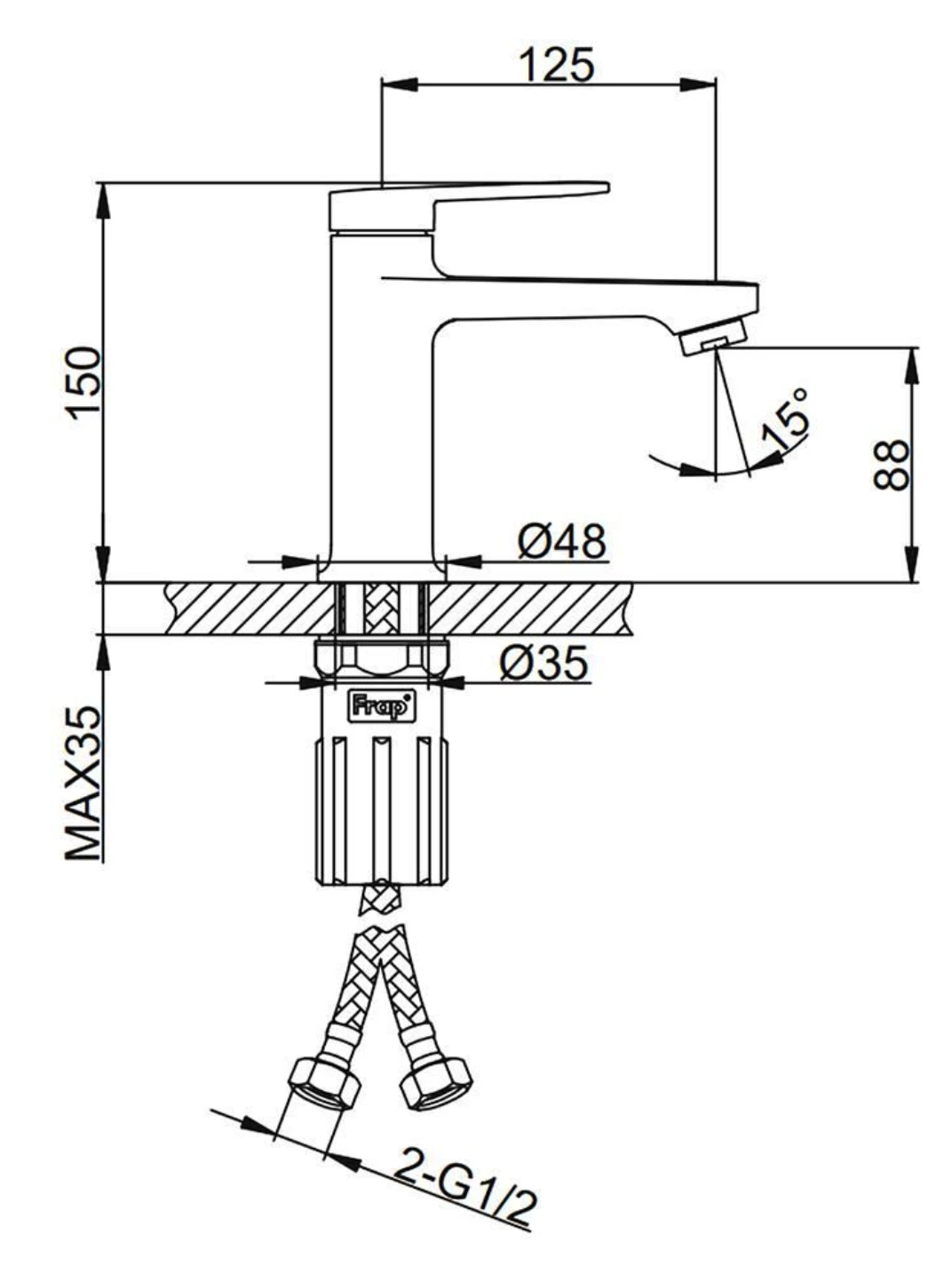 Baterie pentru lavoar Frap F 1085 Alama 1581 