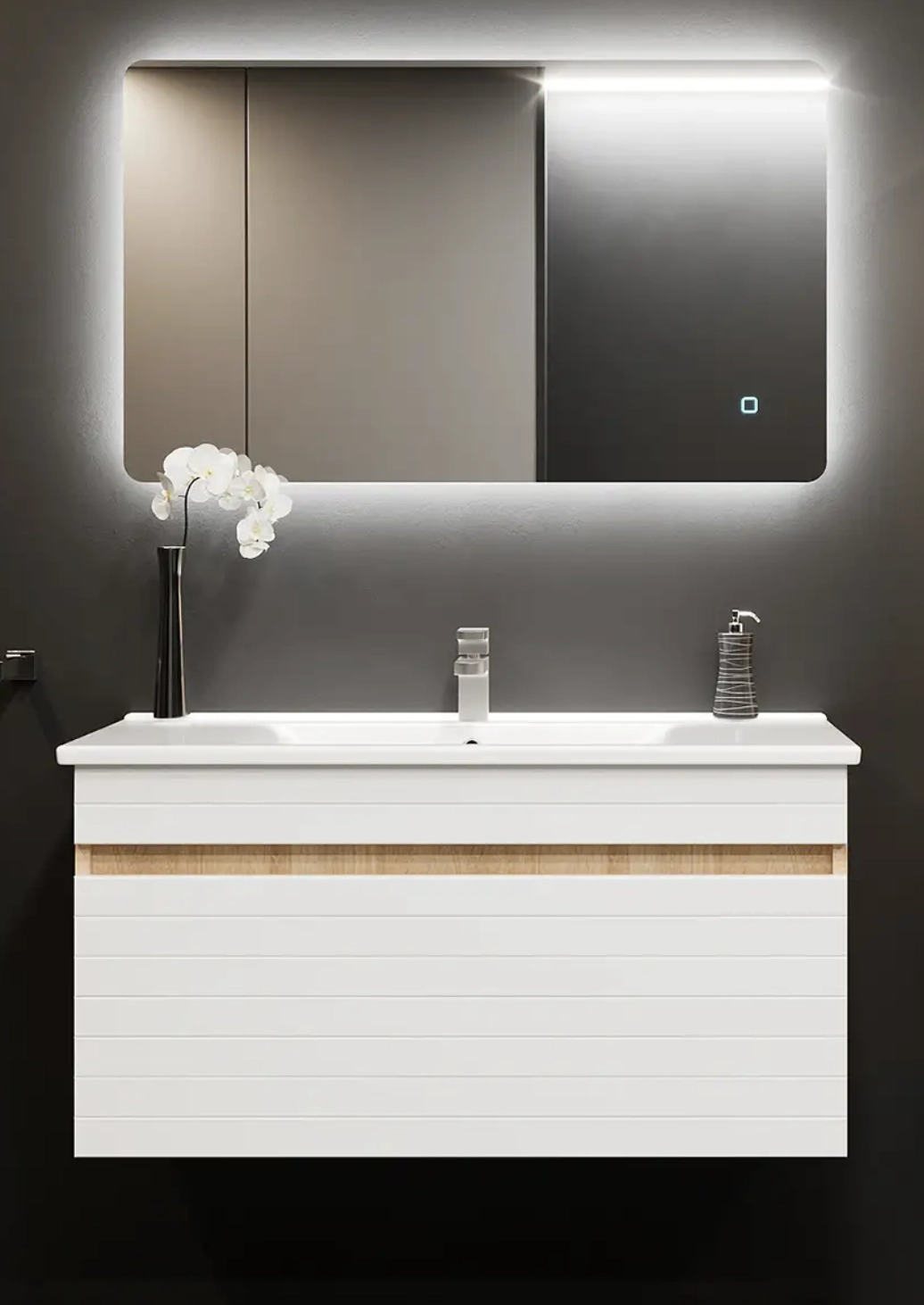 Dulap suspendat pentru lavoar Bayro Avanti 117513 + lavoar Sanovit Soft 650 10936 